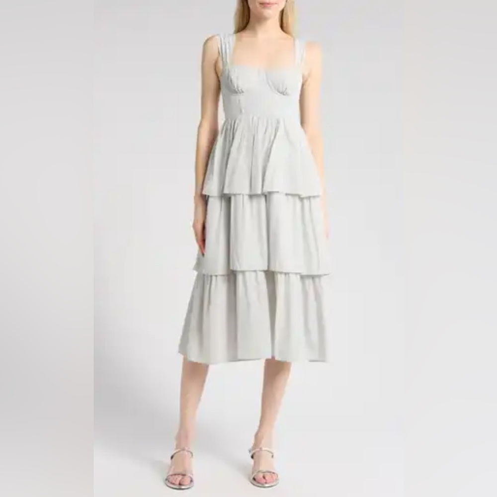 WeWoreWhat Light Gray / Light Blue Tiered Midi  Size 6